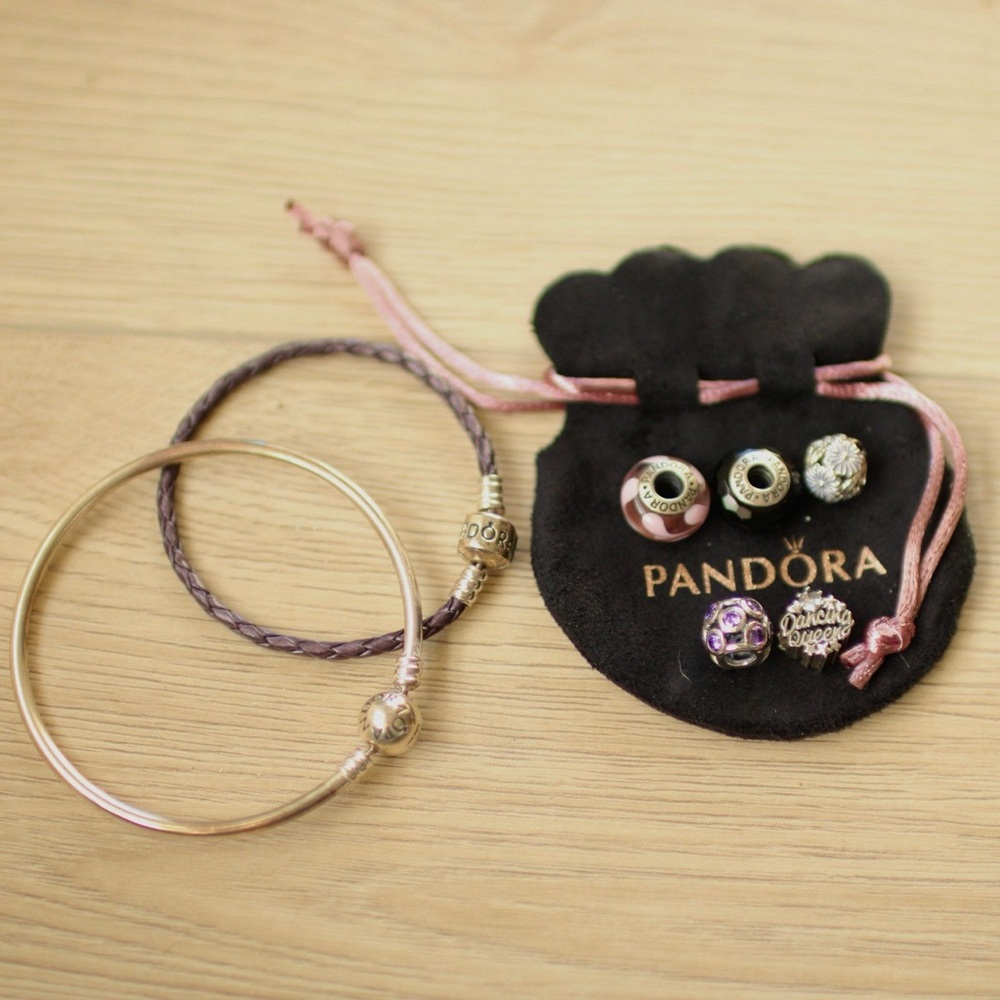 Bundle: Pandora Bracelet (2) and Beads (5)